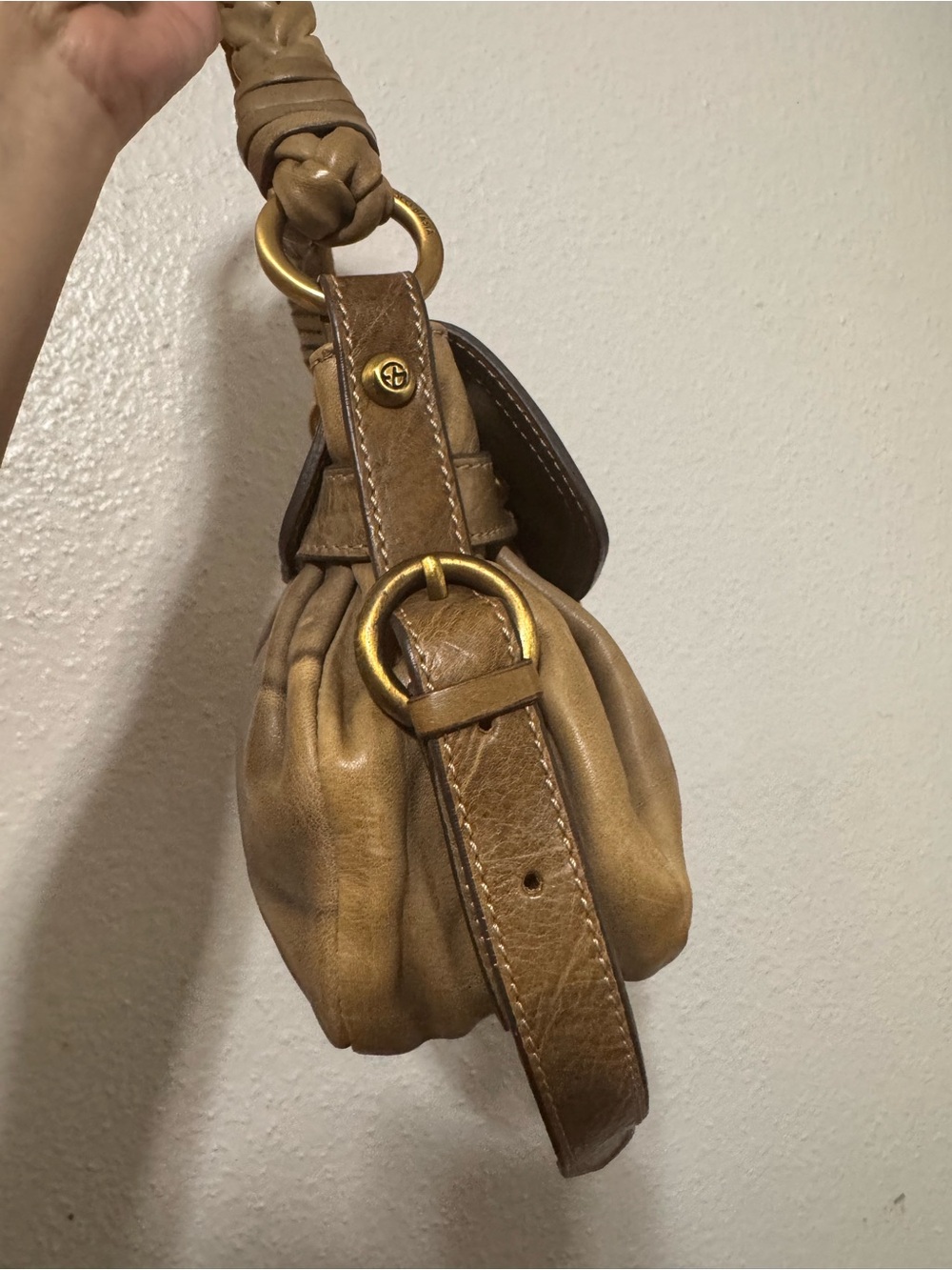 Francesco Biasia Tan Leather Shoulder Bag with Braided Handle - Picture 3 of 16